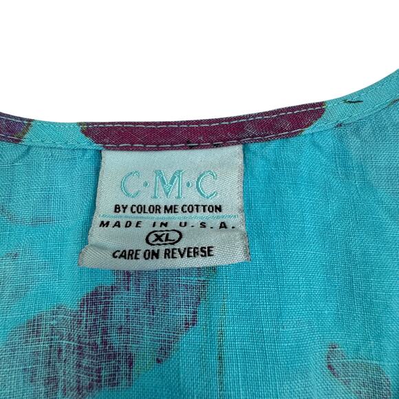 C.M.C. Color Me Cotton Floral Art to Wear Lightweight Button Down Top Women's XL - Picture 5 of 6